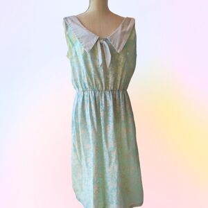 *Rare* Vintage 60s Nancy Greer Mint Green floral sleeveless dress, size 11/12